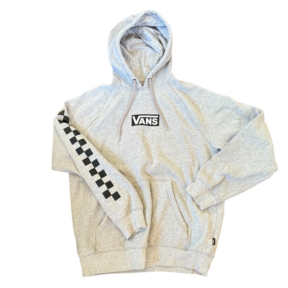 Vans‎ Versa Hoodie Small Gray Logo Checkerboard Sleeve Skate Streetwear Unisex